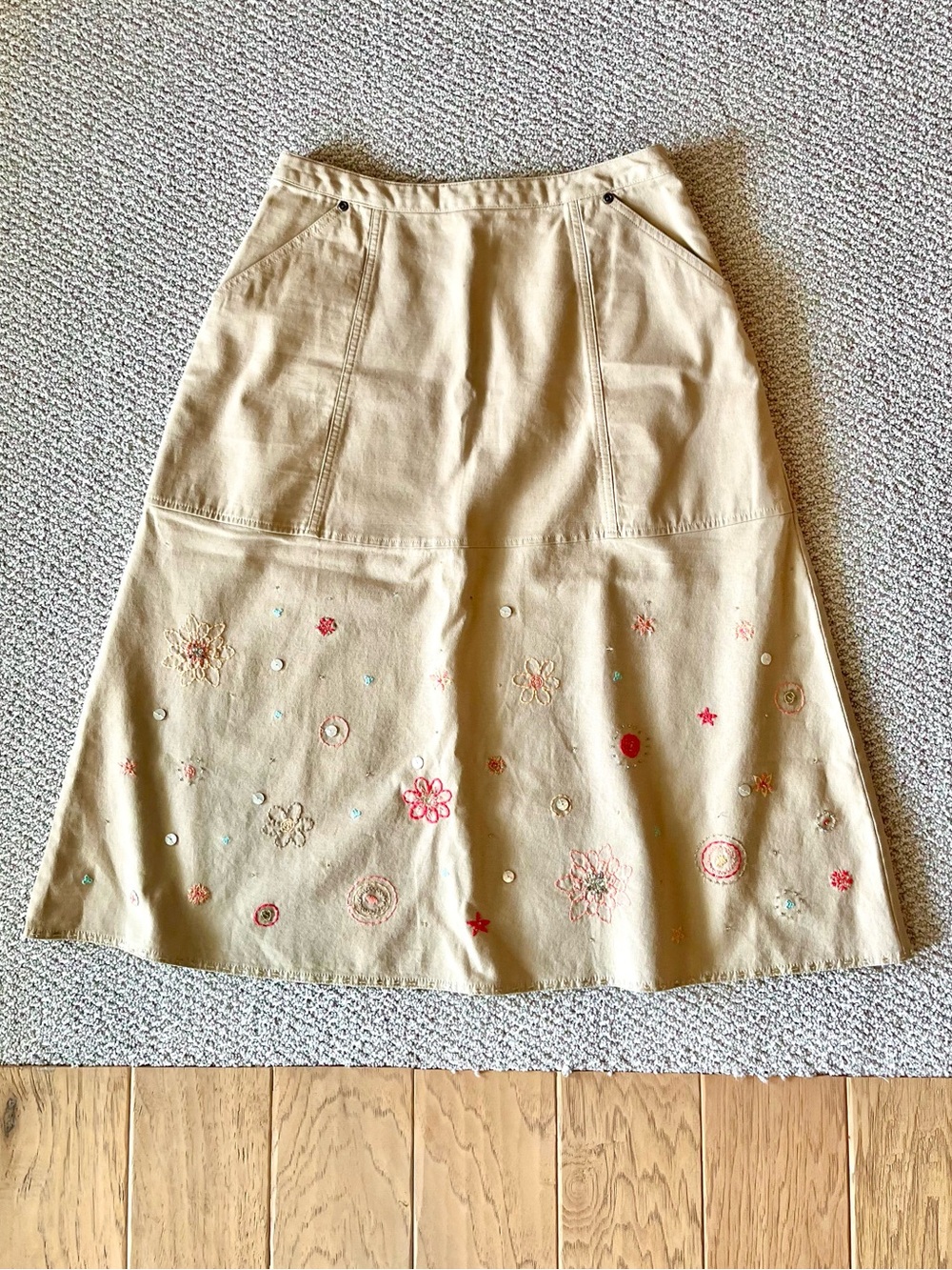 J. Jill Tan Denim Embroidered A-Line Skirt, size 6